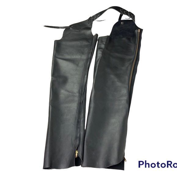 Motorcycle Chaps Adult XL Biker Belt Adjustable Riding Zipper Inseam Raw Hem - Picture 2 of 7